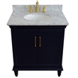 31 in. Single Wooden Vanity  Blue with White Carrara Oval Sink