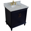 31 in. Single Wooden Vanity  Blue with White Carrara Oval Sink
