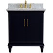31 in. Single Wooden Vanity  Blue with White Carrara Rectangle Sink