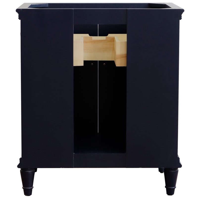 31 in. Single Wooden Vanity  Blue with White Carrara Rectangle Sink
