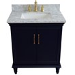 31 in. Single Wooden Vanity  Blue with White Carrara Rectangle Sink