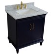 31 in. Single Wooden Vanity  Blue with White Carrara Rectangle Sink
