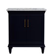 31 in. Single Wooden Vanity  Blue with White Carrara Rectangle Sink