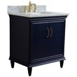 31 in. Single Wooden Vanity  Blue with White Carrara Rectangle Sink