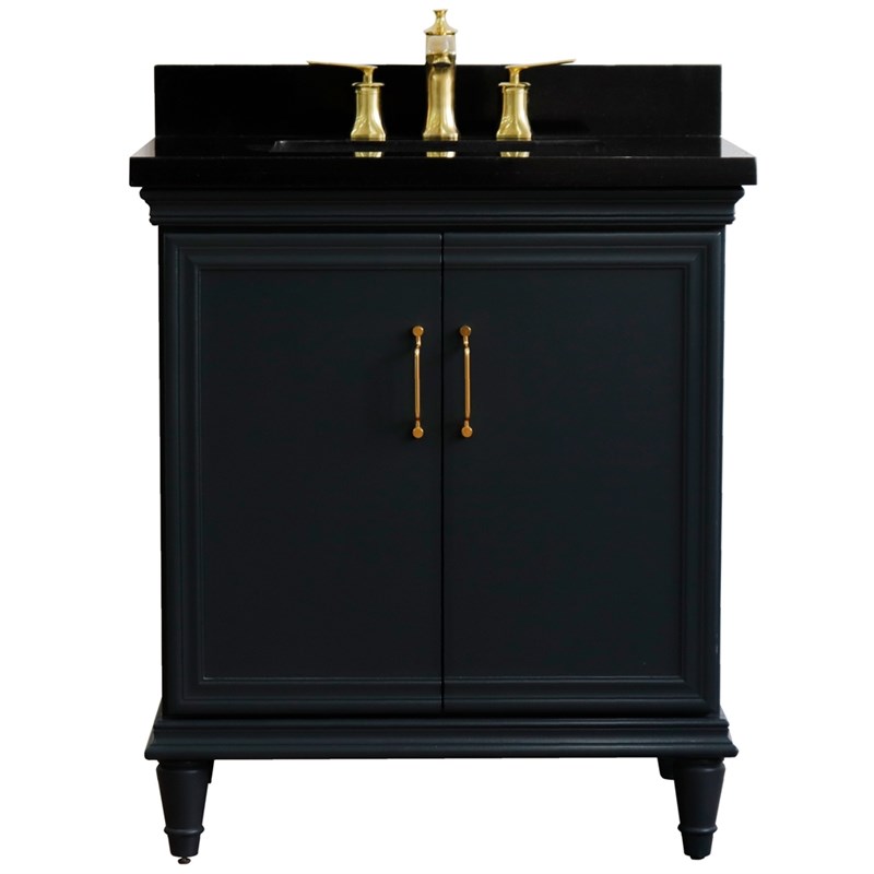 31 in. Single Wooden Vanity  Dark Gray with Black Galaxy Rectangle Sink