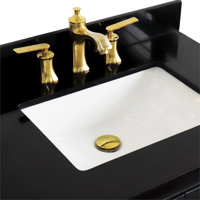 31 in. Single Wooden Vanity  Dark Gray with Black Galaxy Rectangle Sink