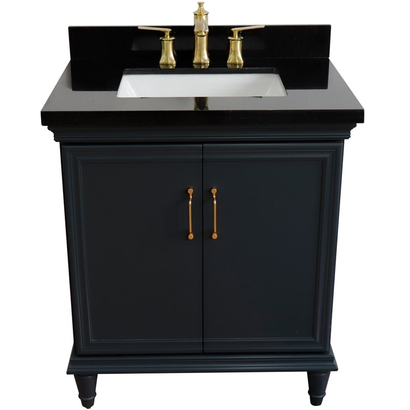 31 in. Single Wooden Vanity  Dark Gray with Black Galaxy Rectangle Sink