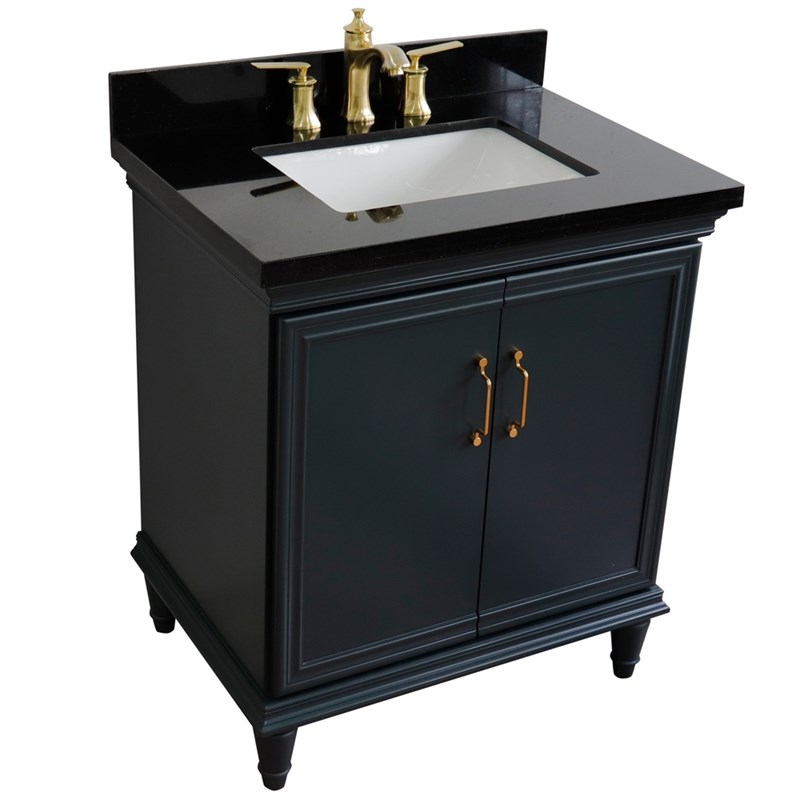 31 in. Single Wooden Vanity  Dark Gray with Black Galaxy Rectangle Sink