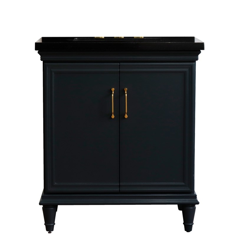 31 in. Single Wooden Vanity  Dark Gray with Black Galaxy Rectangle Sink