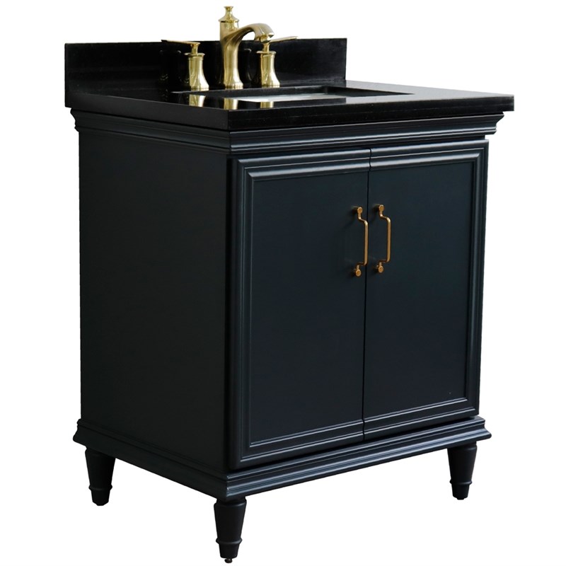 31 in. Single Wooden Vanity  Dark Gray with Black Galaxy Rectangle Sink