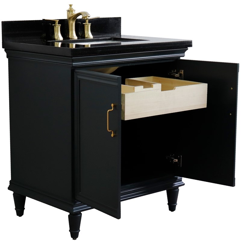 31 in. Single Wooden Vanity  Dark Gray with Black Galaxy Rectangle Sink