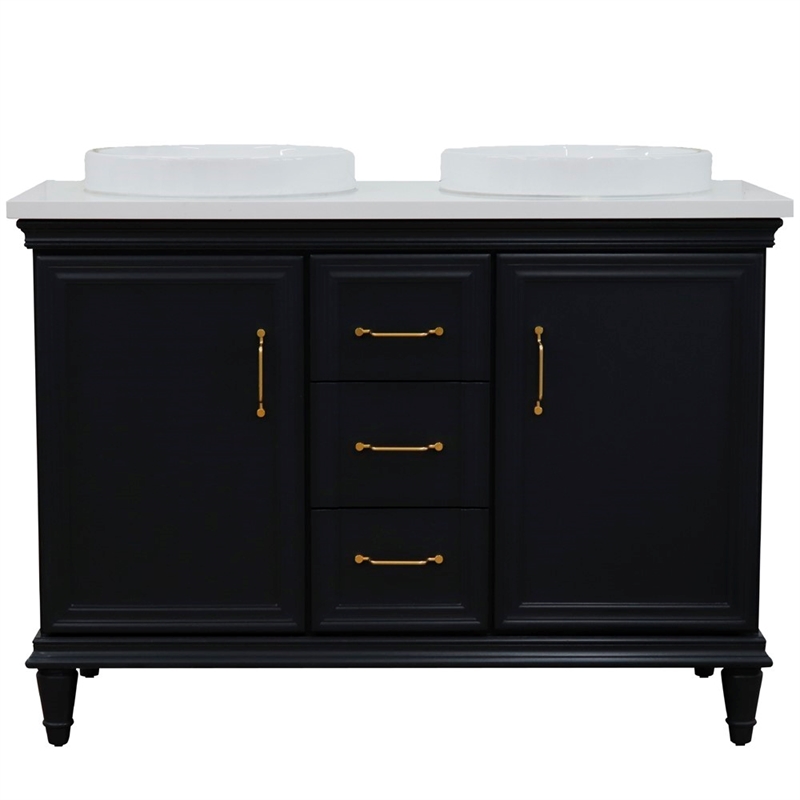 49 in. Double Wooden Vanity Dark Gray with White Quartz Round Sink