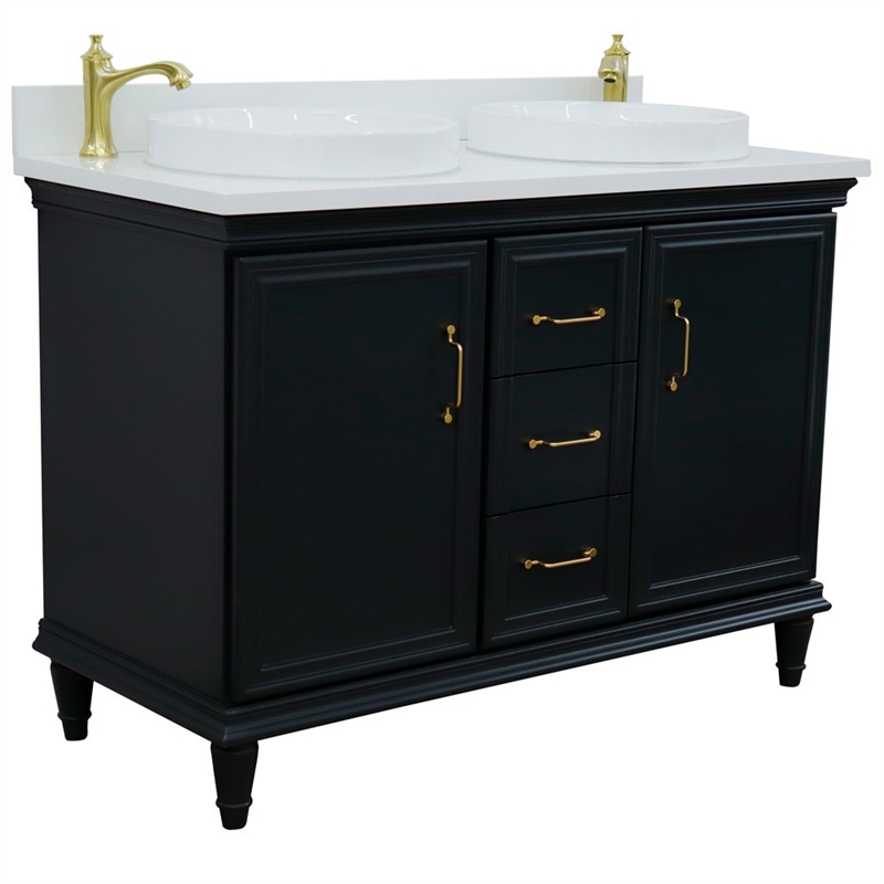 49 in. Double Wooden Vanity Dark Gray with White Quartz Round Sink