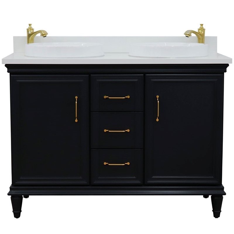49 in. Double Wooden Vanity Dark Gray with White Quartz Round Sink