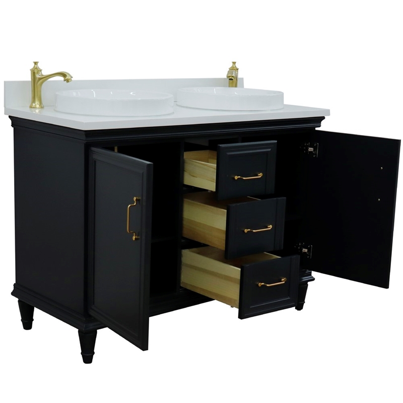 49 in. Double Wooden Vanity Dark Gray with White Quartz Round Sink