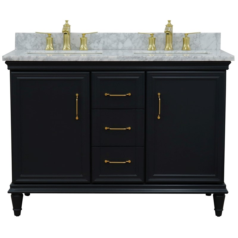 49 in. Double Wooden Vanity Dark Gray with White Carrara Rectangle Sink