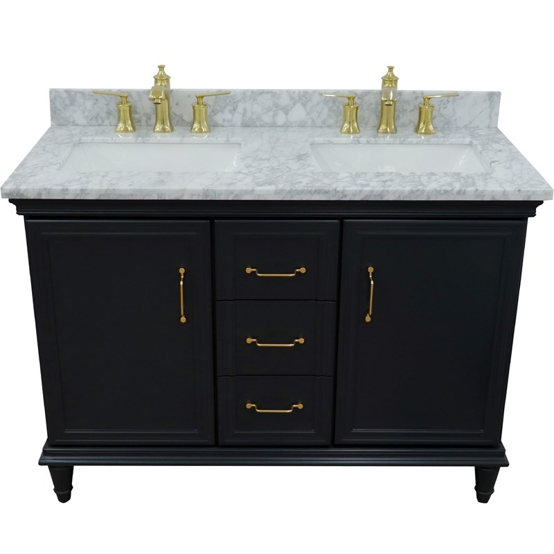49 in. Double Wooden Vanity Dark Gray with White Carrara Rectangle Sink