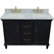 49 in. Double Wooden Vanity Dark Gray with White Carrara Rectangle Sink