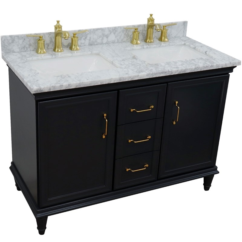 49 in. Double Wooden Vanity Dark Gray with White Carrara Rectangle Sink
