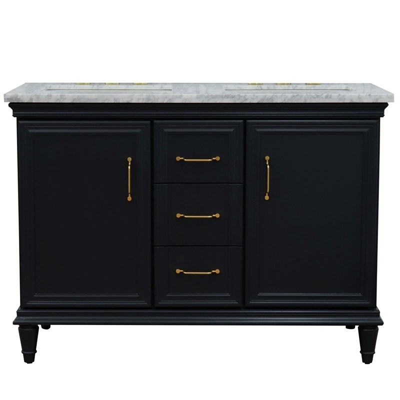 49 in. Double Wooden Vanity Dark Gray with White Carrara Rectangle Sink
