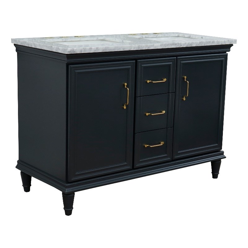 49 in. Double Wooden Vanity Dark Gray with White Carrara Rectangle Sink
