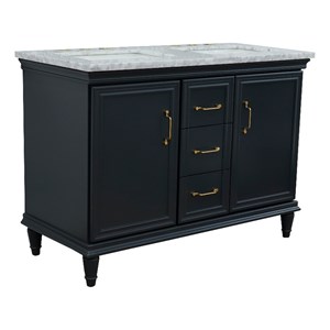 49 in. Double Wooden Vanity Dark Gray with White Carrara Rectangle Sink