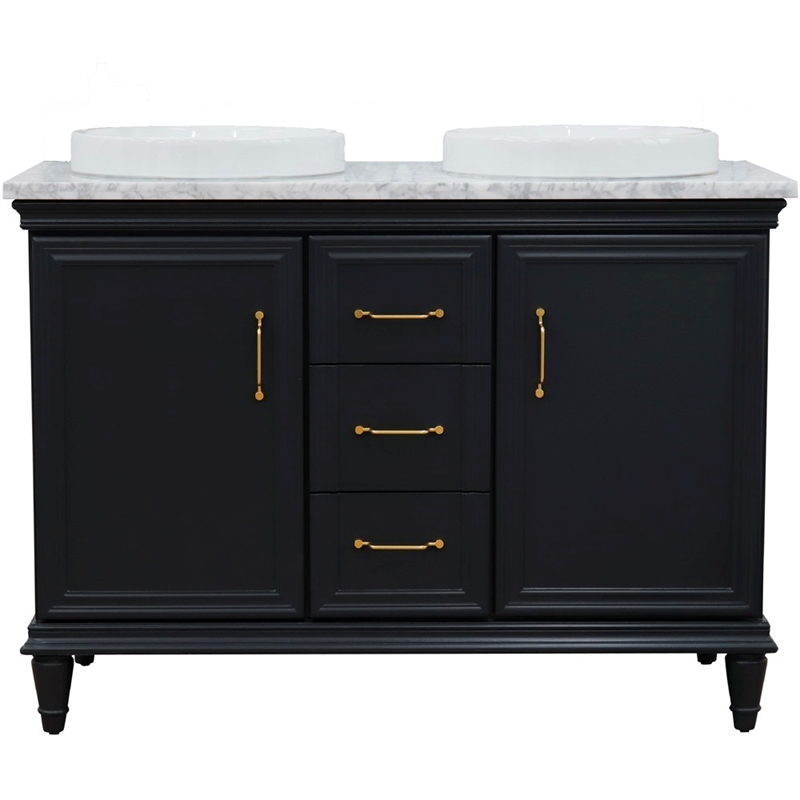 49 in. Double Wooden Vanity Dark Gray with White Carrara Round Sink