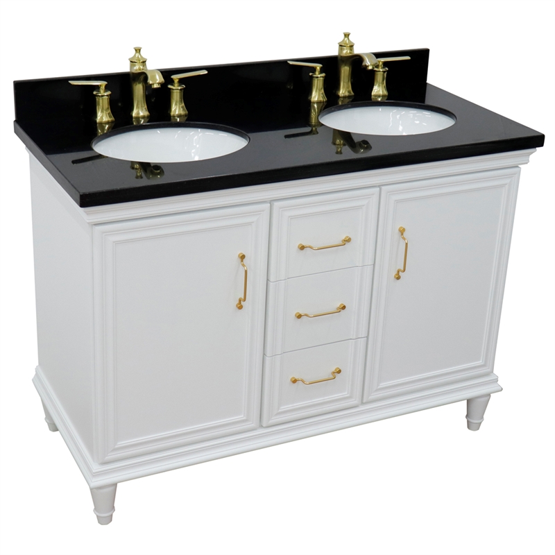 49 in. Double Wooden Vanity White with Black Galaxy Oval Sink