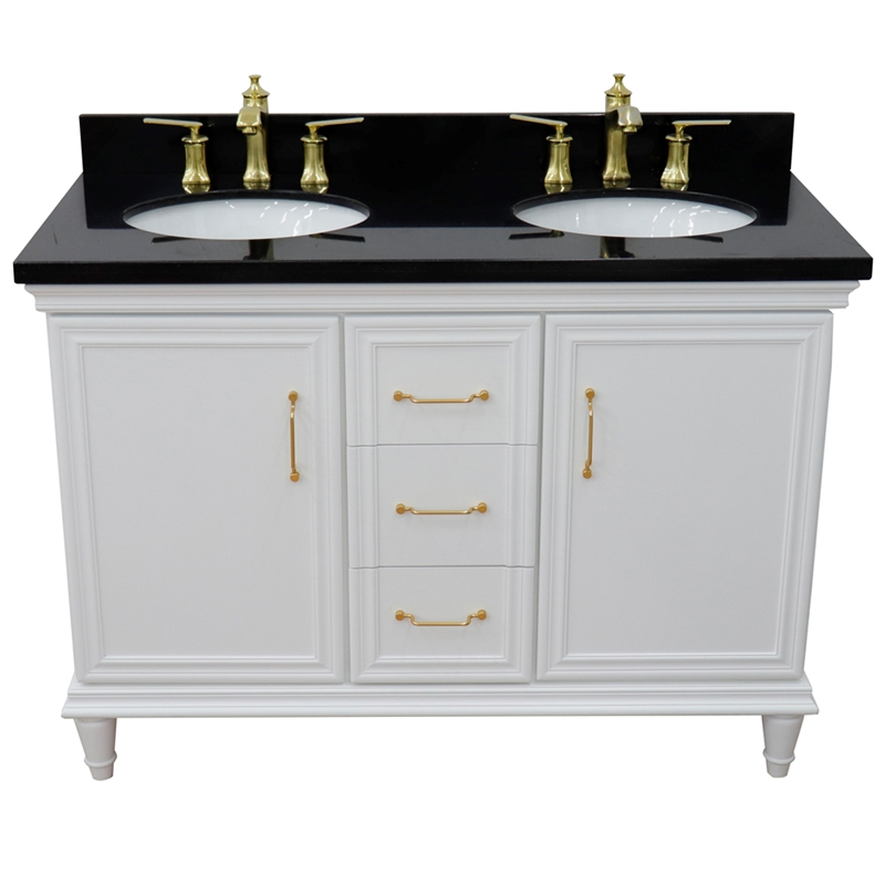 49 in. Double Wooden Vanity White with Black Galaxy Oval Sink