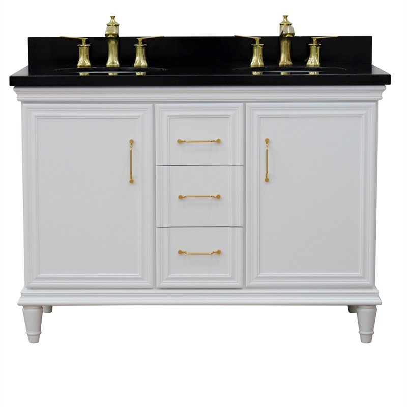 49 in. Double Wooden Vanity White with Black Galaxy Oval Sink