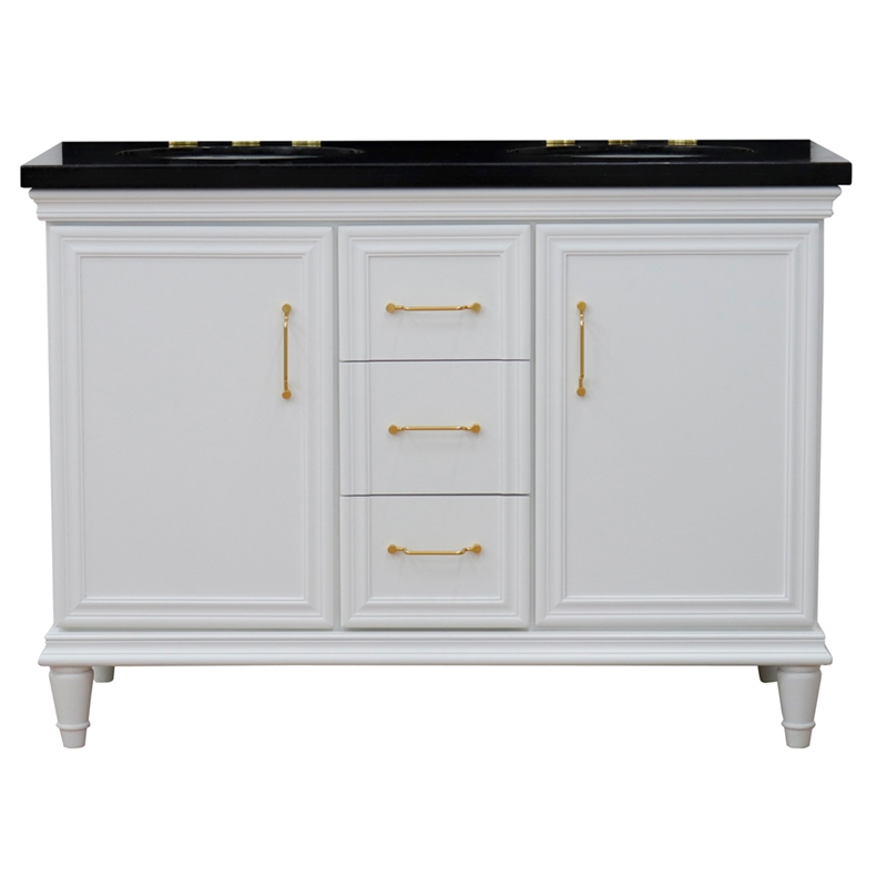 49 in. Double Wooden Vanity White with Black Galaxy Oval Sink