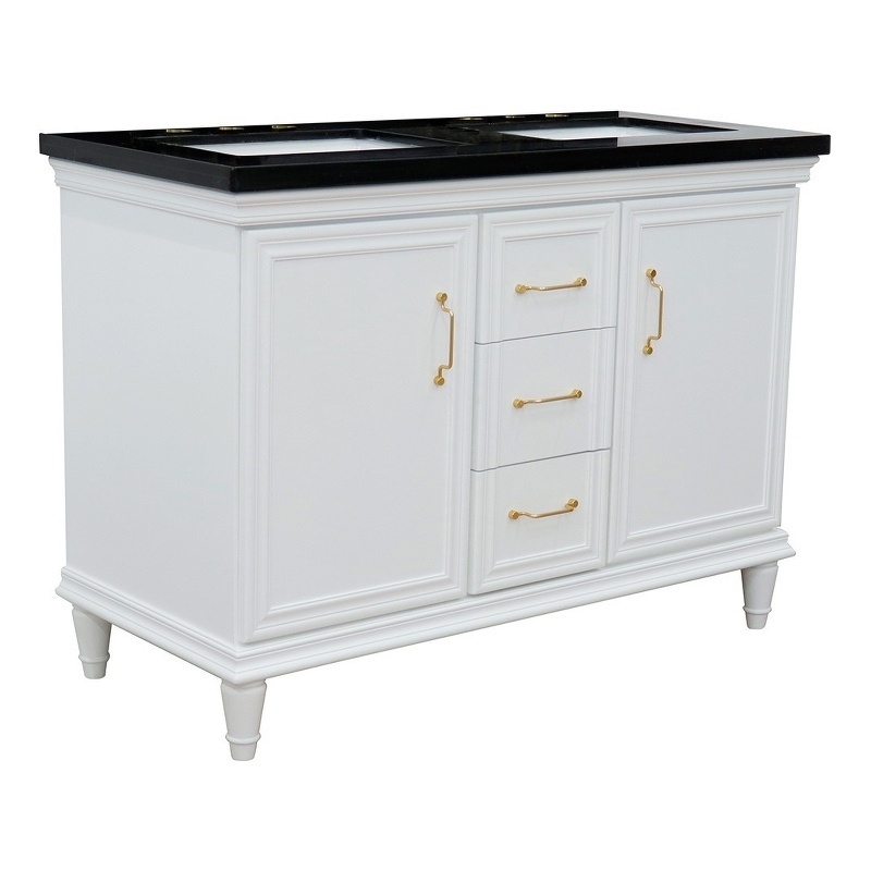 49 in. Double Wooden Vanity White with Black Galaxy Rectangle Sink