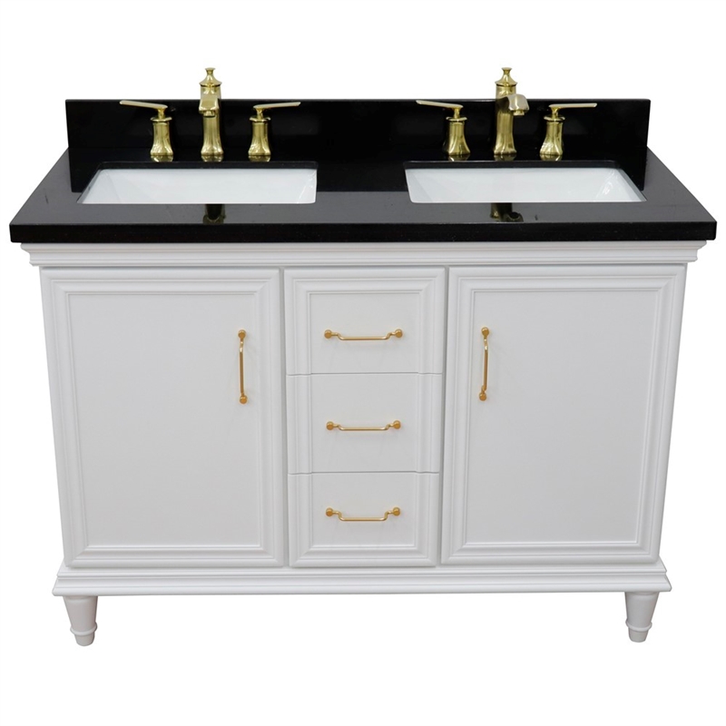 49 in. Double Wooden Vanity White with Black Galaxy Rectangle Sink