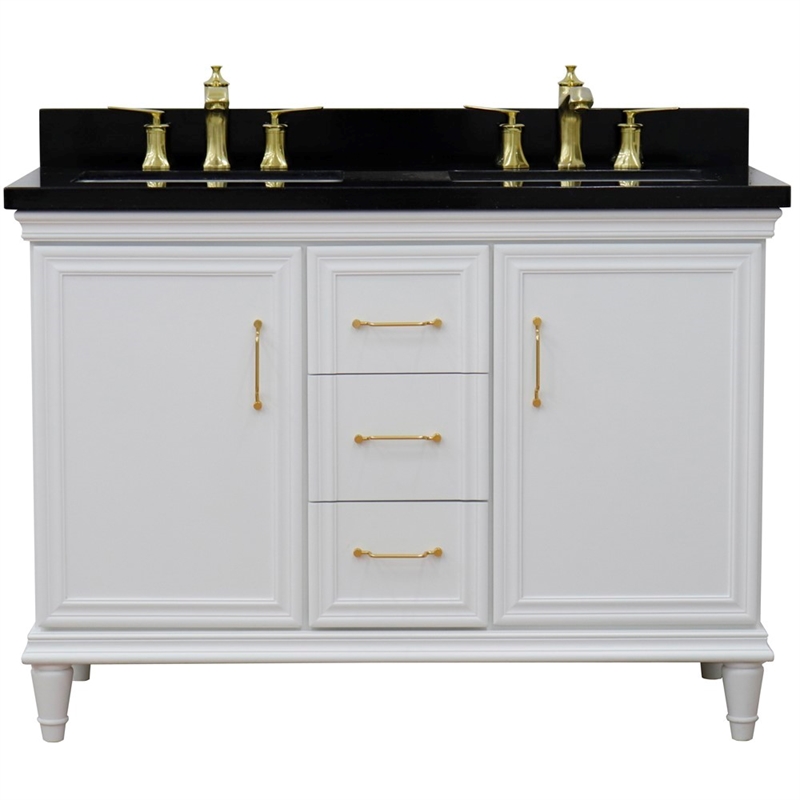 49 in. Double Wooden Vanity White with Black Galaxy Rectangle Sink