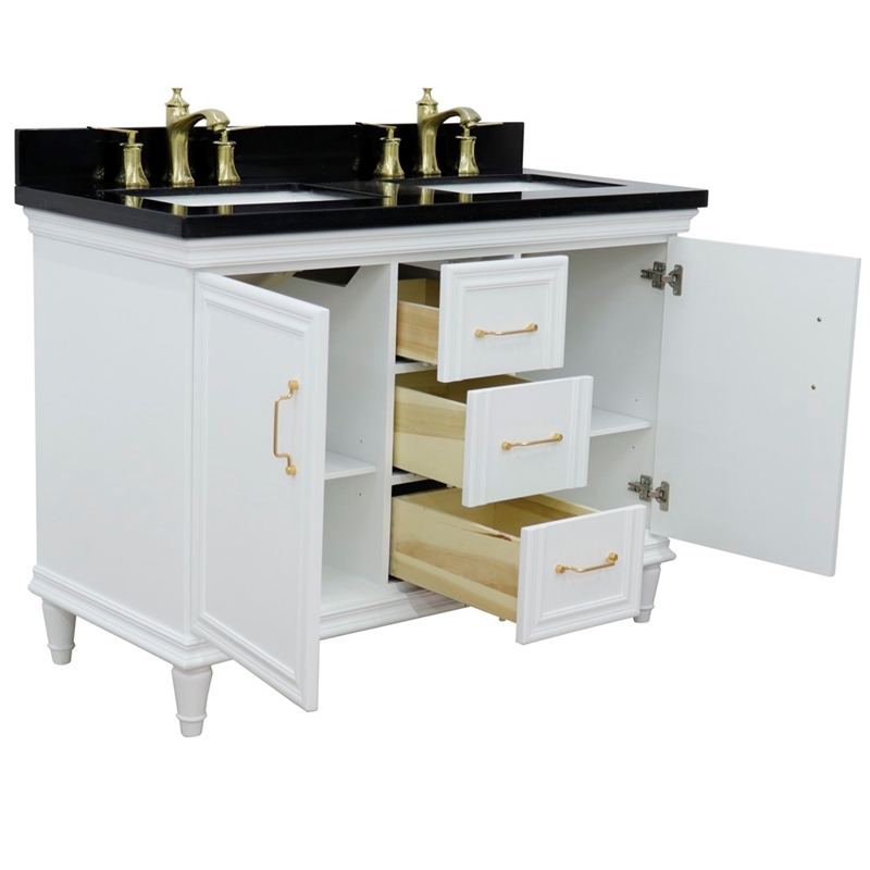 49 in. Double Wooden Vanity White with Black Galaxy Rectangle Sink