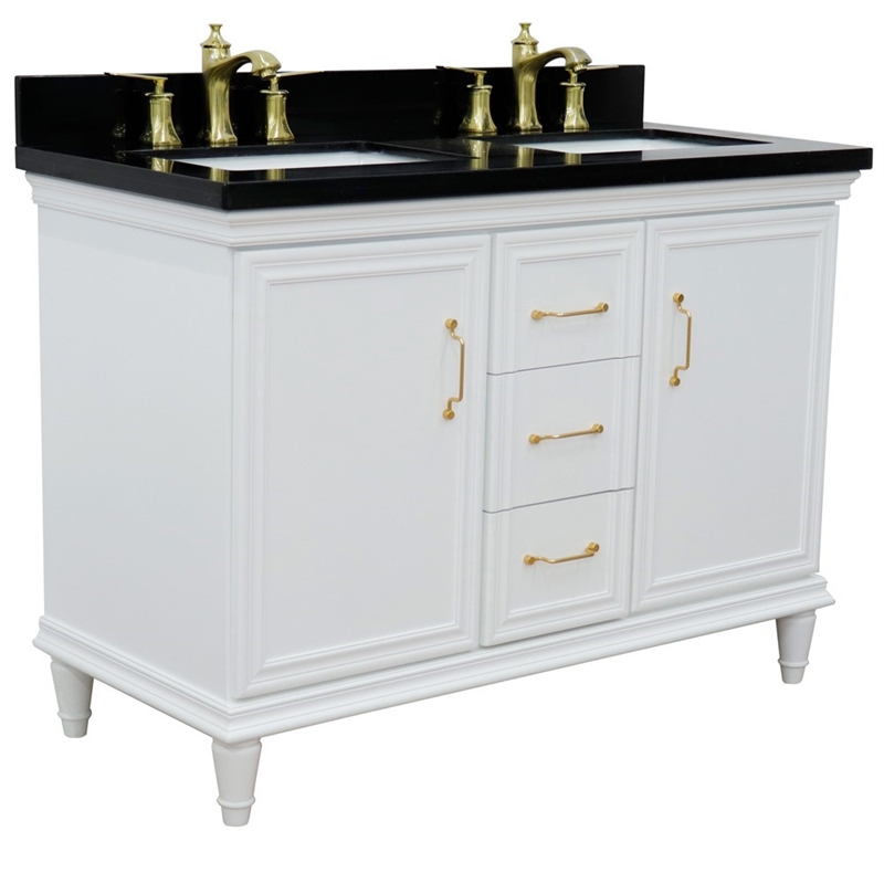 49 in. Double Wooden Vanity White with Black Galaxy Rectangle Sink