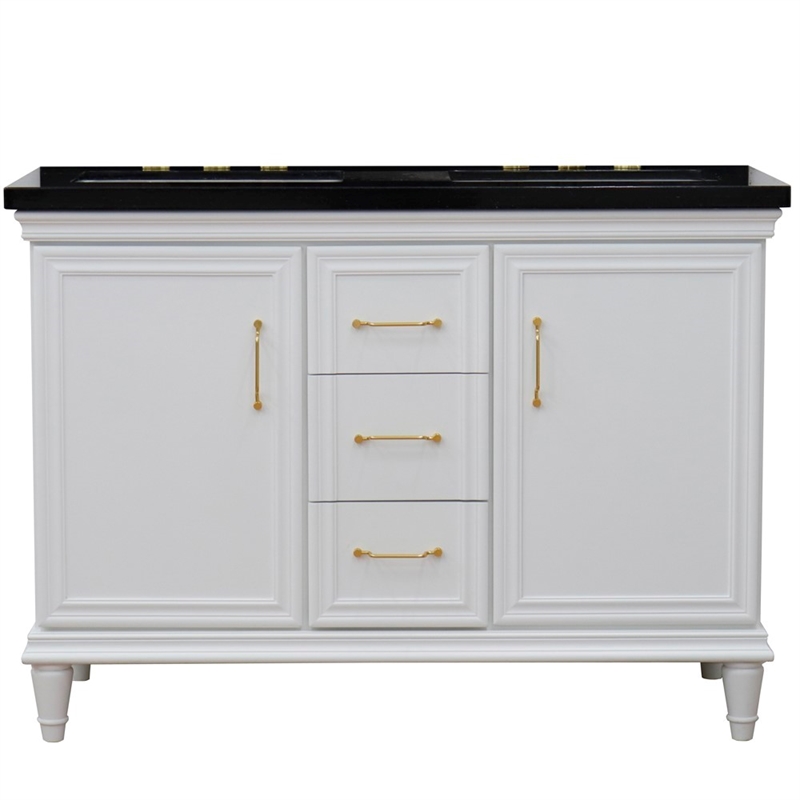 49 in. Double Wooden Vanity White with Black Galaxy Rectangle Sink