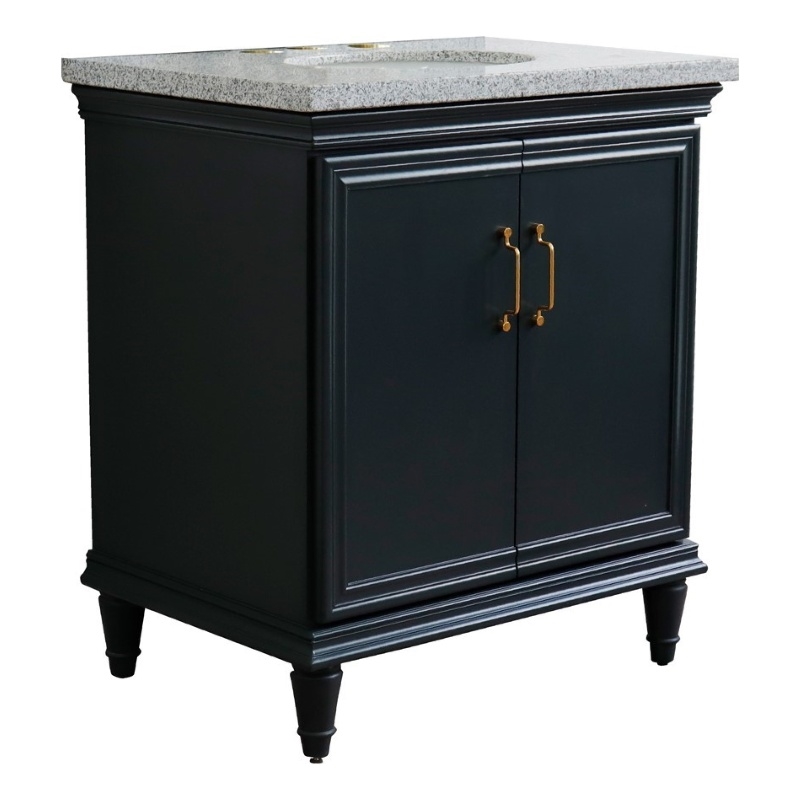 31 in. Single Wooden Vanity  Dark Gray with Gray Granite Oval Sink