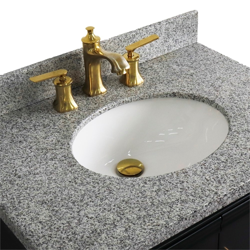 31 in. Single Wooden Vanity  Dark Gray with Gray Granite Oval Sink