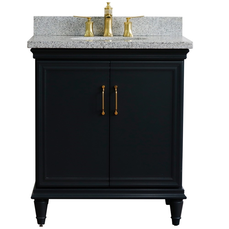 31 in. Single Wooden Vanity  Dark Gray with Gray Granite Oval Sink