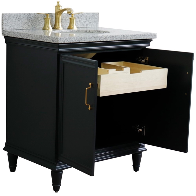 31 in. Single Wooden Vanity  Dark Gray with Gray Granite Oval Sink