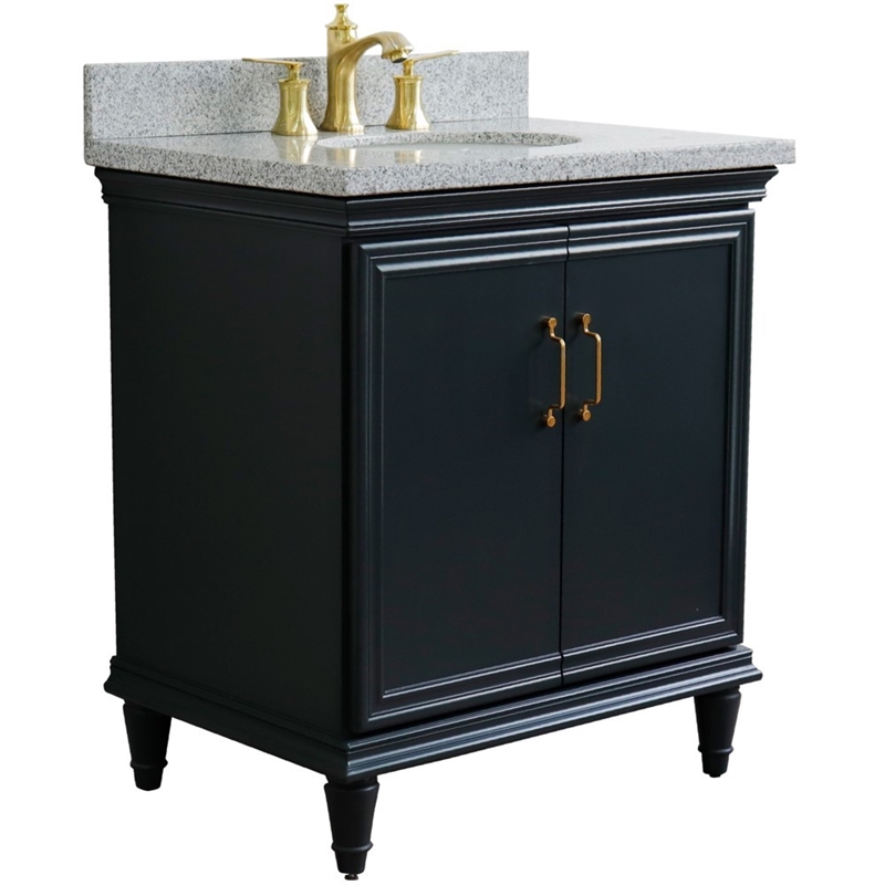 31 in. Single Wooden Vanity  Dark Gray with Gray Granite Oval Sink