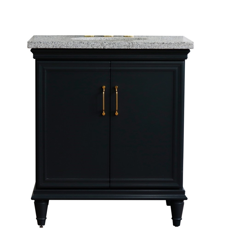 31 in. Single Wooden Vanity  Dark Gray with Gray Granite Oval Sink