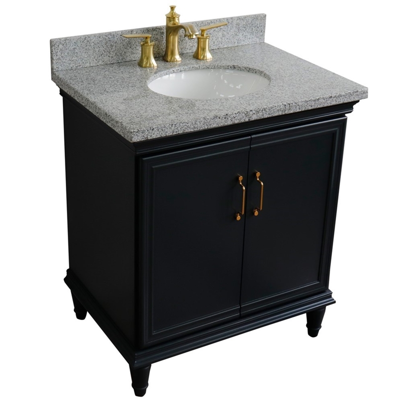 31 in. Single Wooden Vanity  Dark Gray with Gray Granite Oval Sink