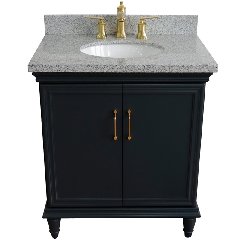31 in. Single Wooden Vanity  Dark Gray with Gray Granite Oval Sink