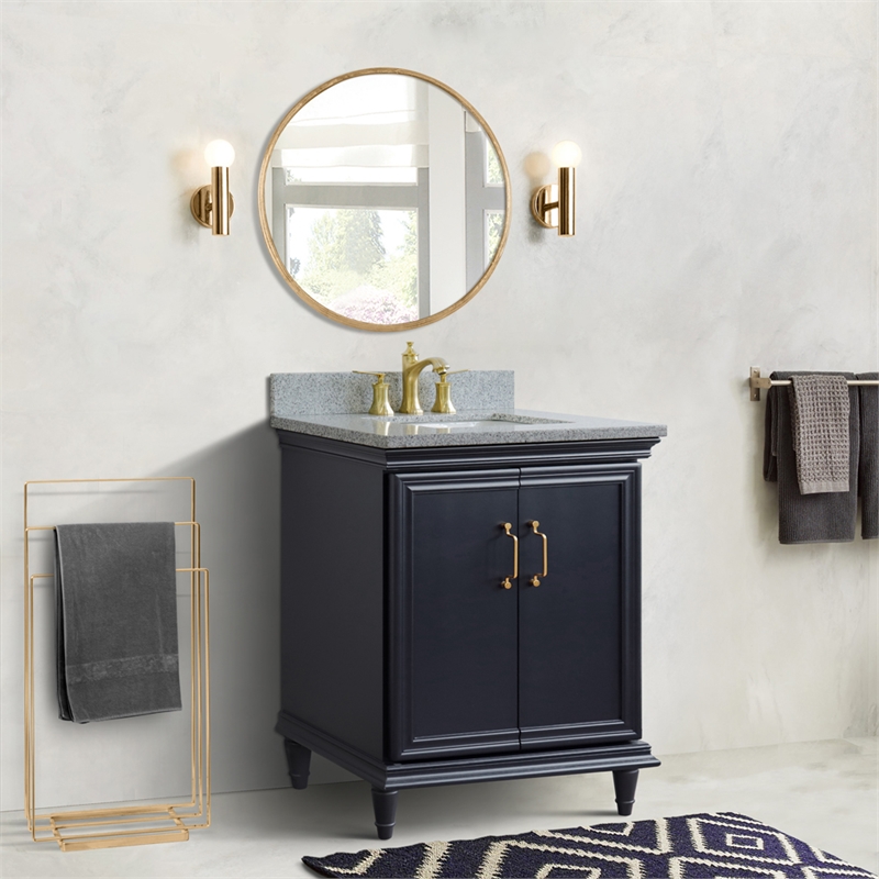 31 in. Single Wooden Vanity  Dark Gray with Gray Granite Rectangle Sink