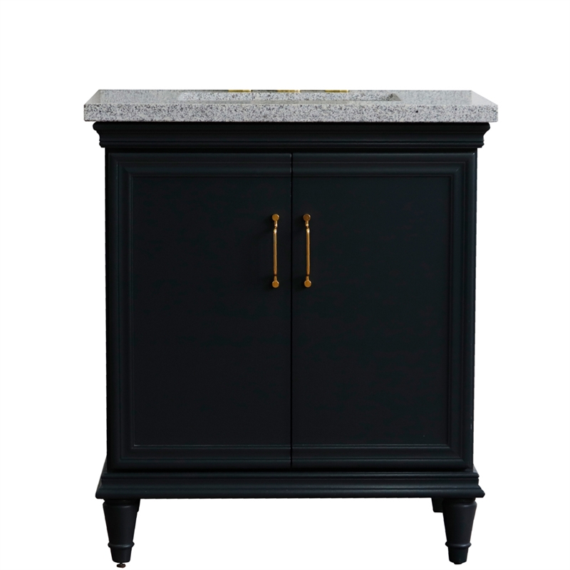31 in. Single Wooden Vanity  Dark Gray with Gray Granite Rectangle Sink