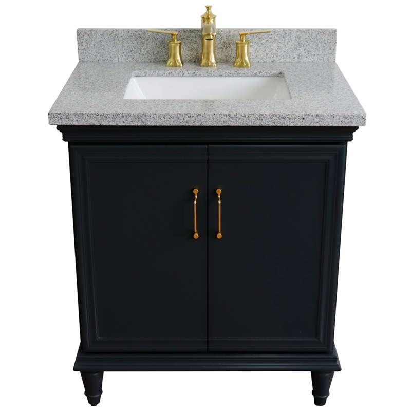 31 in. Single Wooden Vanity  Dark Gray with Gray Granite Rectangle Sink