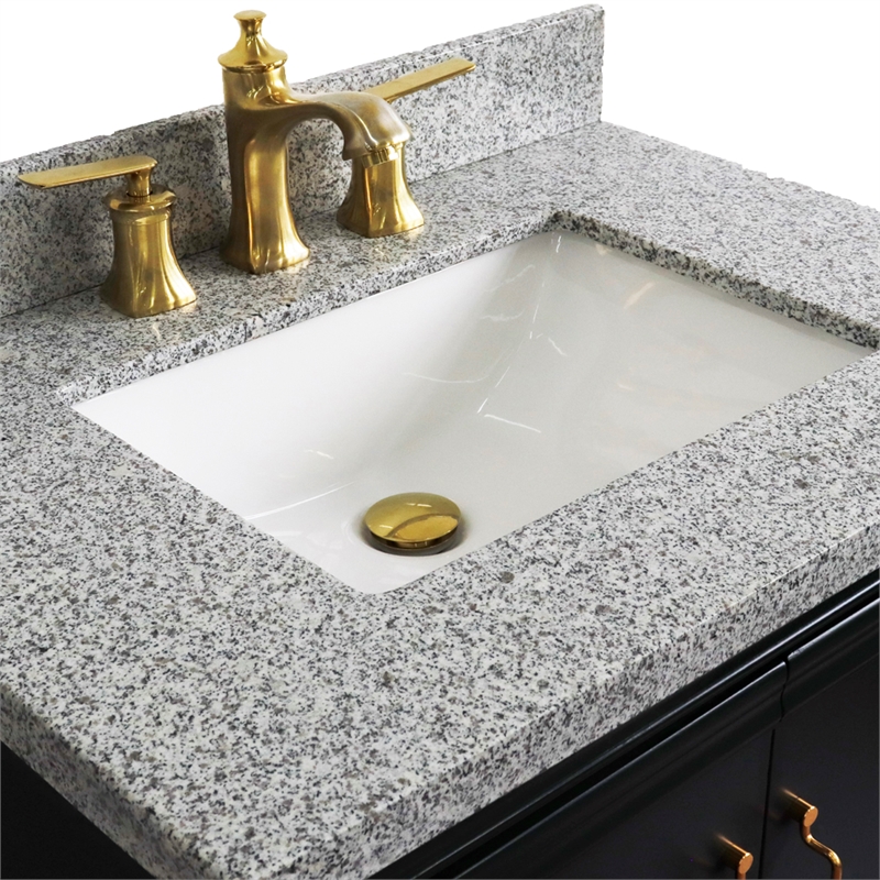 31 in. Single Wooden Vanity  Dark Gray with Gray Granite Rectangle Sink