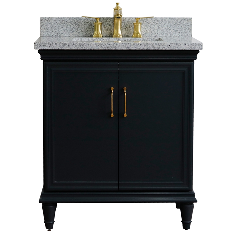 31 in. Single Wooden Vanity  Dark Gray with Gray Granite Rectangle Sink